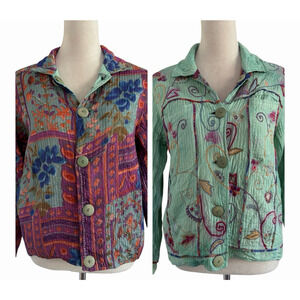 Flashback Reversible Jacket Womens Small Purple Green Patchwork Embroidered Boho